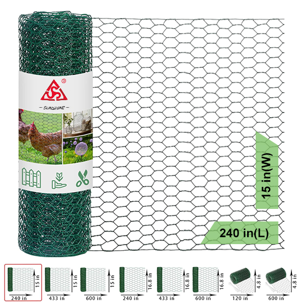 Green black white PVC coated chicken wire mesh