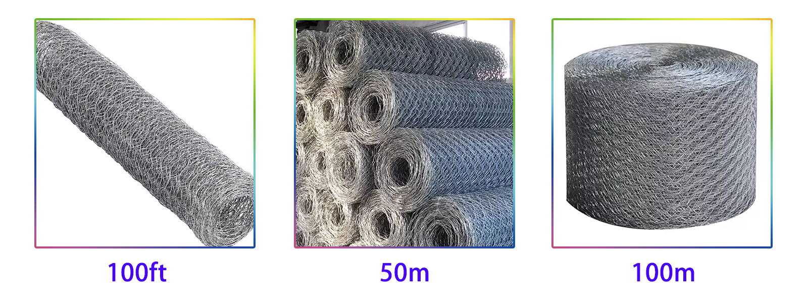 Small and large roll of chicken wire