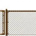 Brown vinyl coated chain link fence with wooden structures